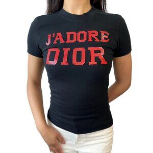 Christian Dior Vintage 2003 J'ADORE Big Logo T-shirt #38 Top Red Studs [105948]